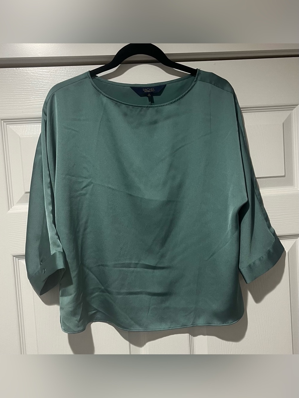 RACHEL Rachel Roy Teal Satin Boatneck Blouse